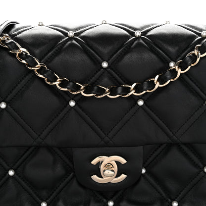 Chanel Lambskin Quilted Pearl Studded Flap Black 8 of 12
