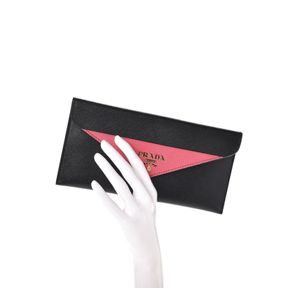 Prada Saffiano Bi-Color Envelope Wallet Black Peonia 2 of 9