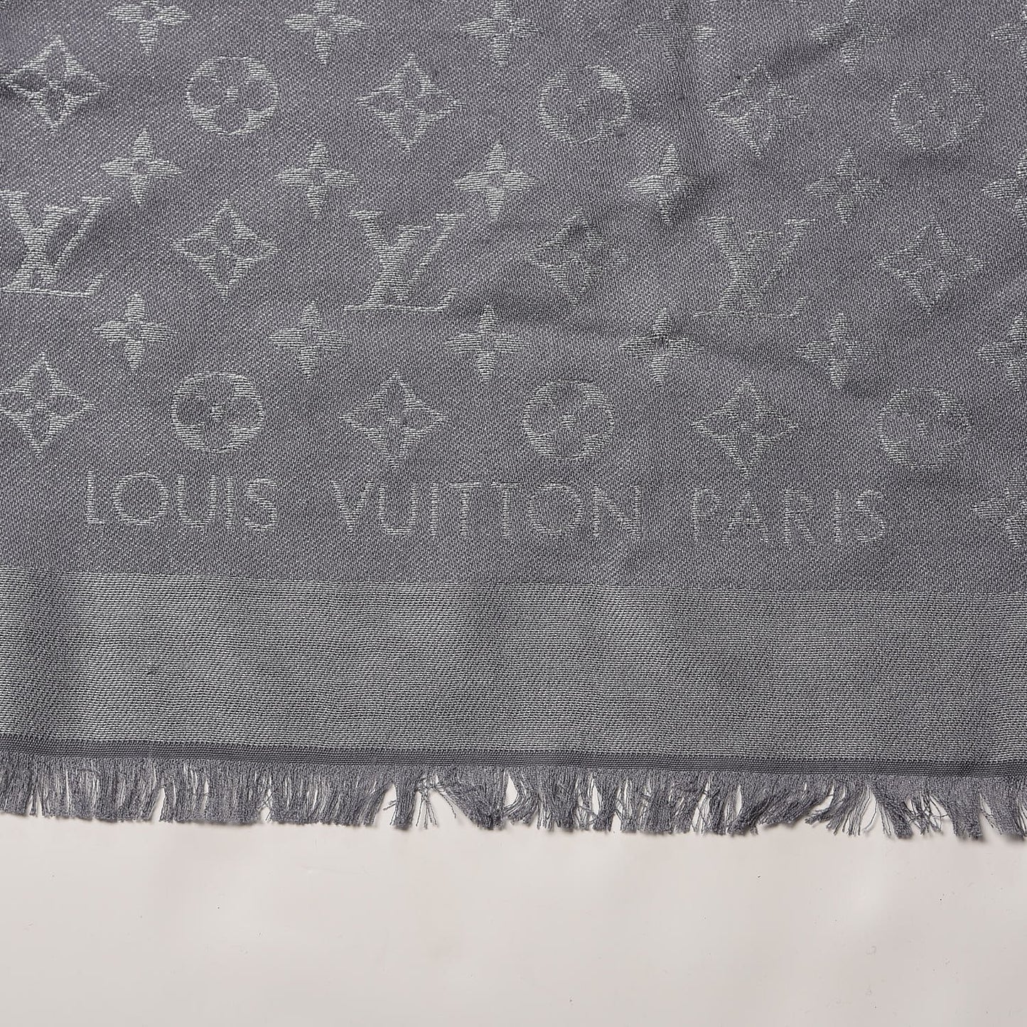 Silk Lurex Wool Monogram Shine Shawl Charcoal Grey