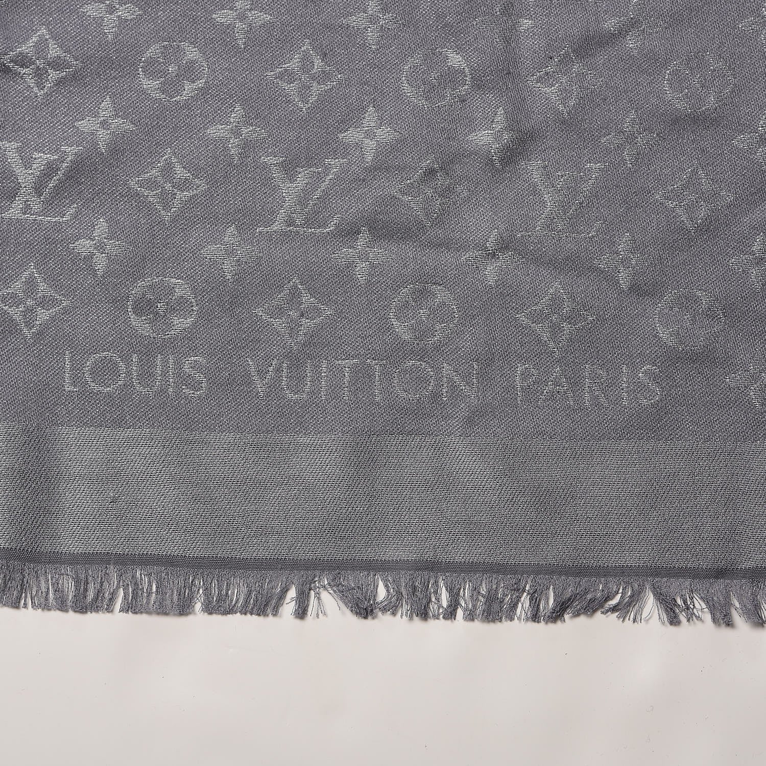 Louis Vuitton Silk Lurex Wool Monogram Shine Shawl Charcoal Grey 3 of 4