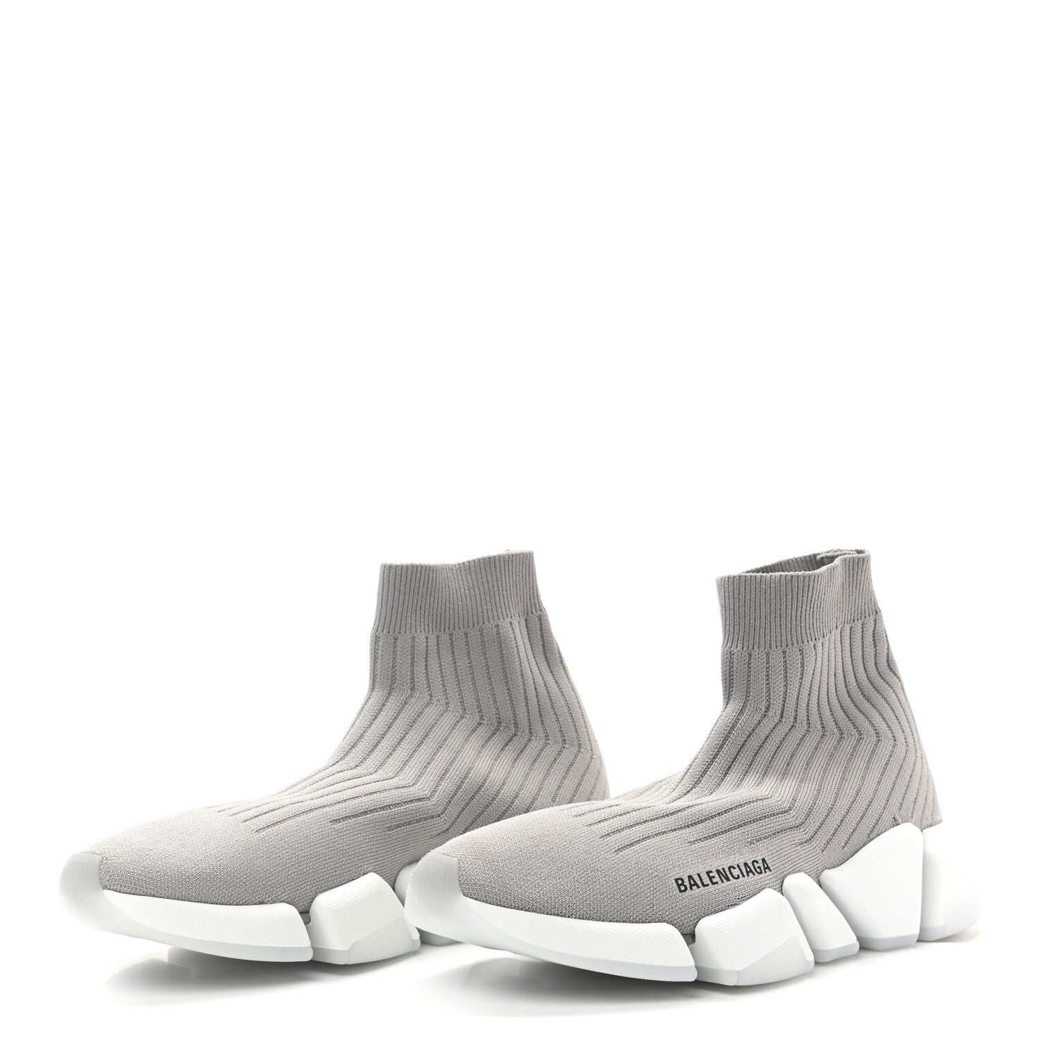 Balenciaga Ribbed Knit Womens Speed 2.0 Transparent Sole Sneakers 40 Baltic Grey White 3 of 9