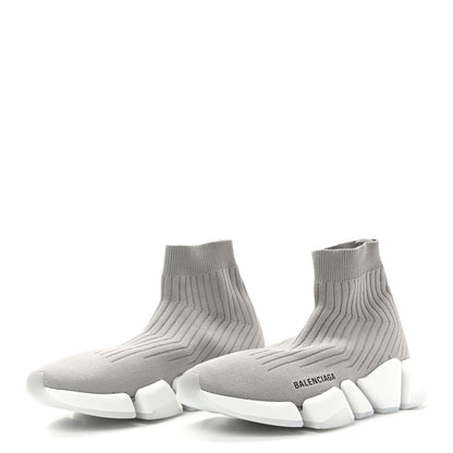 Balenciaga Ribbed Knit Womens Speed 2.0 Transparent Sole Sneakers 40 Baltic Grey White 3 of 9