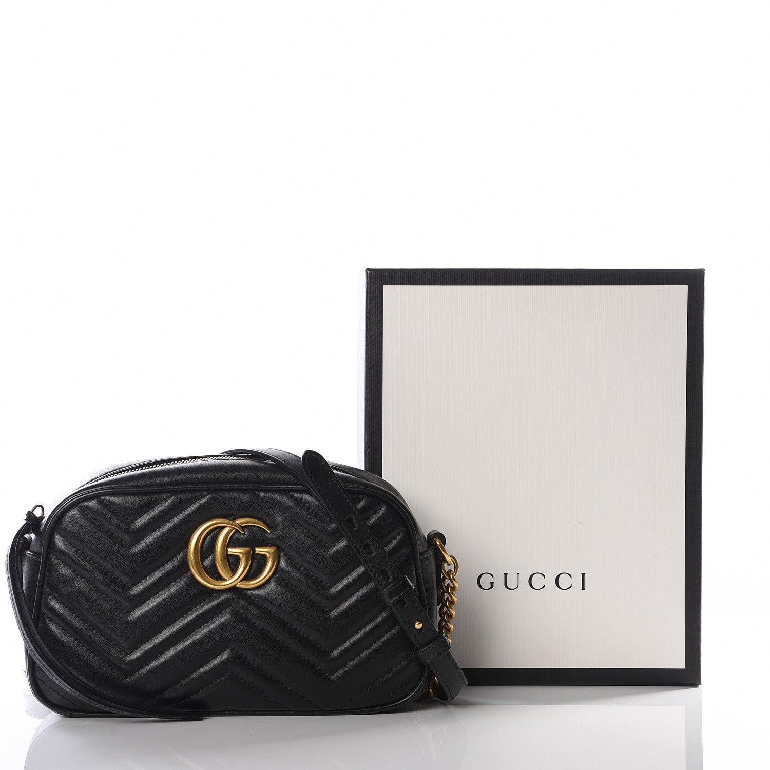 Gucci Calfskin Matelasse Small GG Marmont Chain Shoulder Bag Black 10 of 10