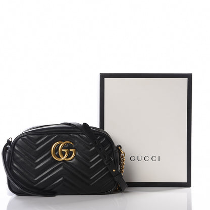 Gucci Calfskin Matelasse Small GG Marmont Chain Shoulder Bag Black 10 of 10