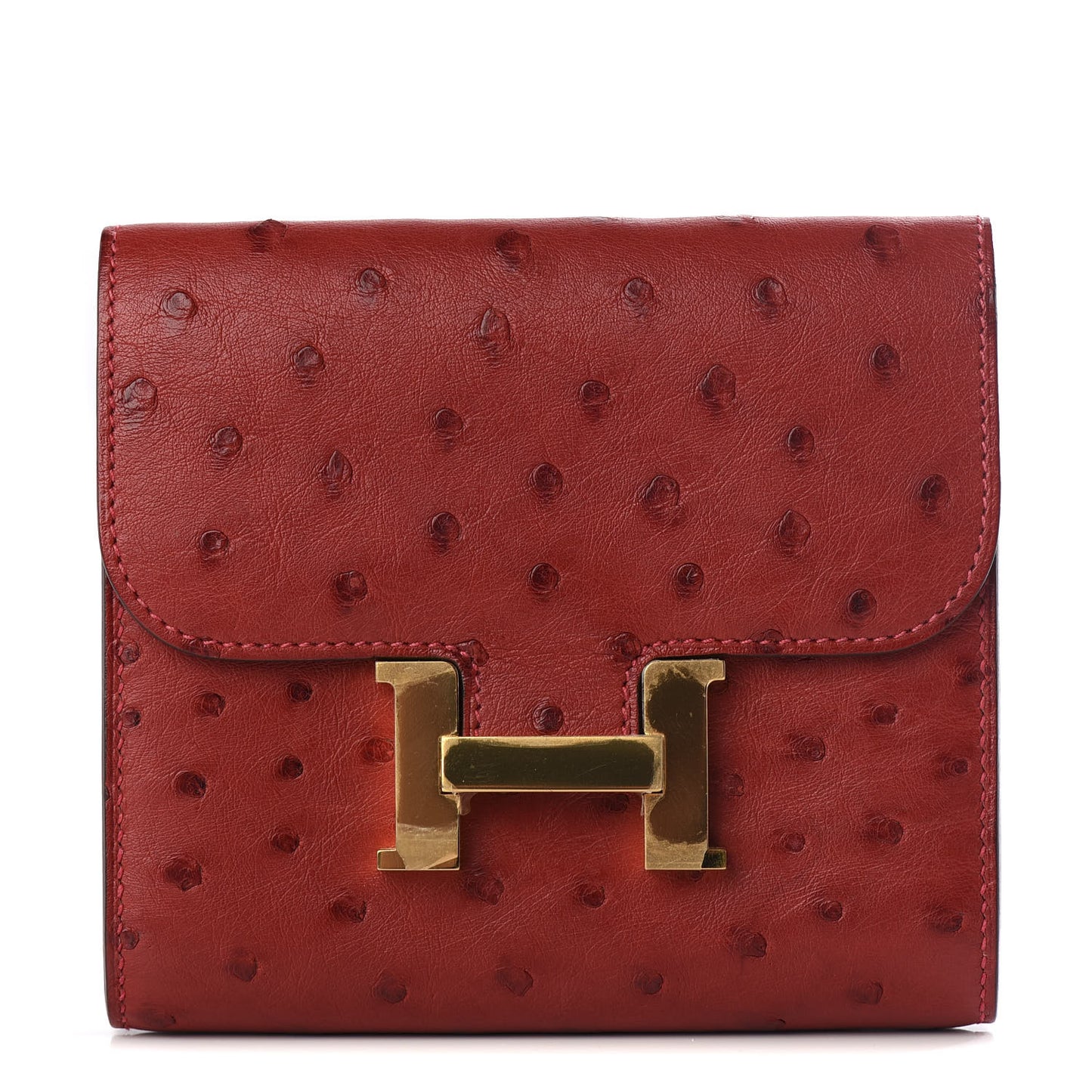 Ostrich Constance Short Wallet Rouge Vif