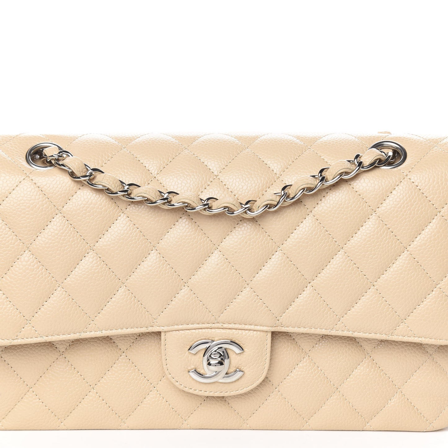 Caviar Quilted Medium Double Flap Beige Clair