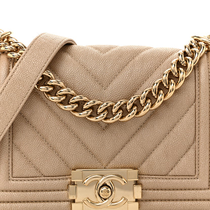 Chanel Iridescent Caviar Chevron Quilted Small Boy Flap Beige 14 of 21