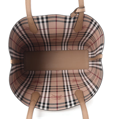 Burberry Grainy Calfskin Haymarket Check Medium Reversible Tote Camel 17 of 20