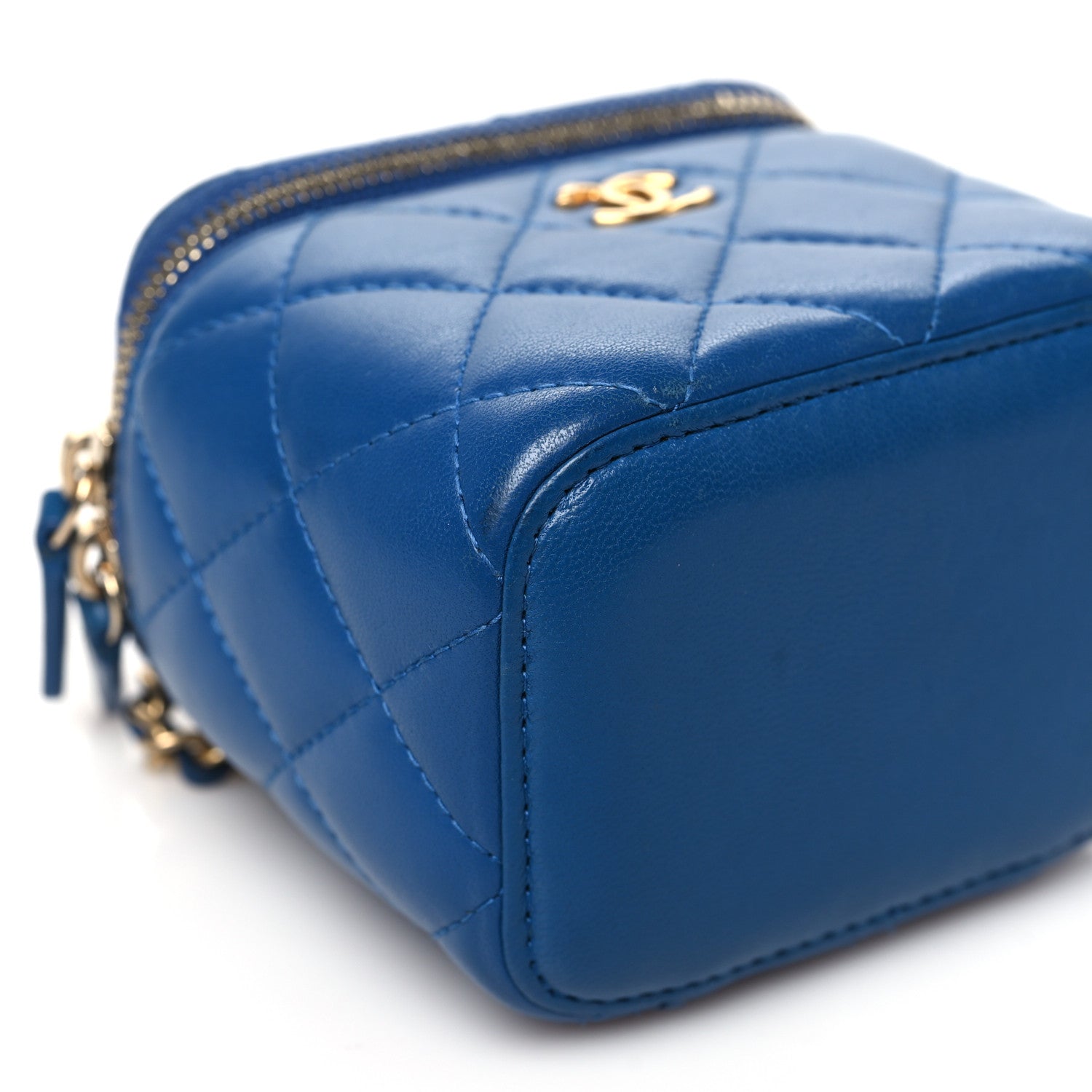 Chanel Lambskin Quilted Pearl Crush Mini Vanity Case With Chain Blue 9 of 10