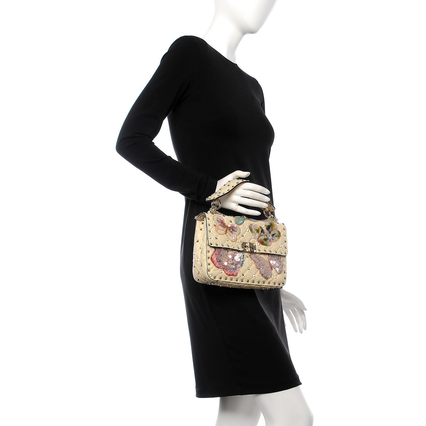 Craquele Nappa Butterfly Medium Rockstud Spike Shoulder Bag Light Ivory