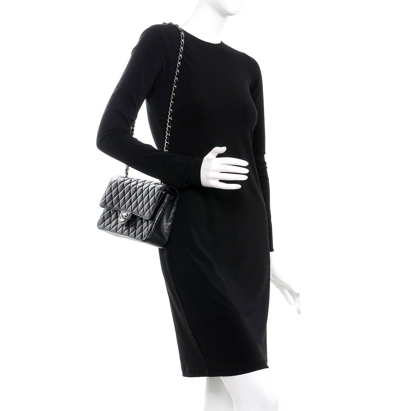 Caviar Quilted Medium Double Flap Black