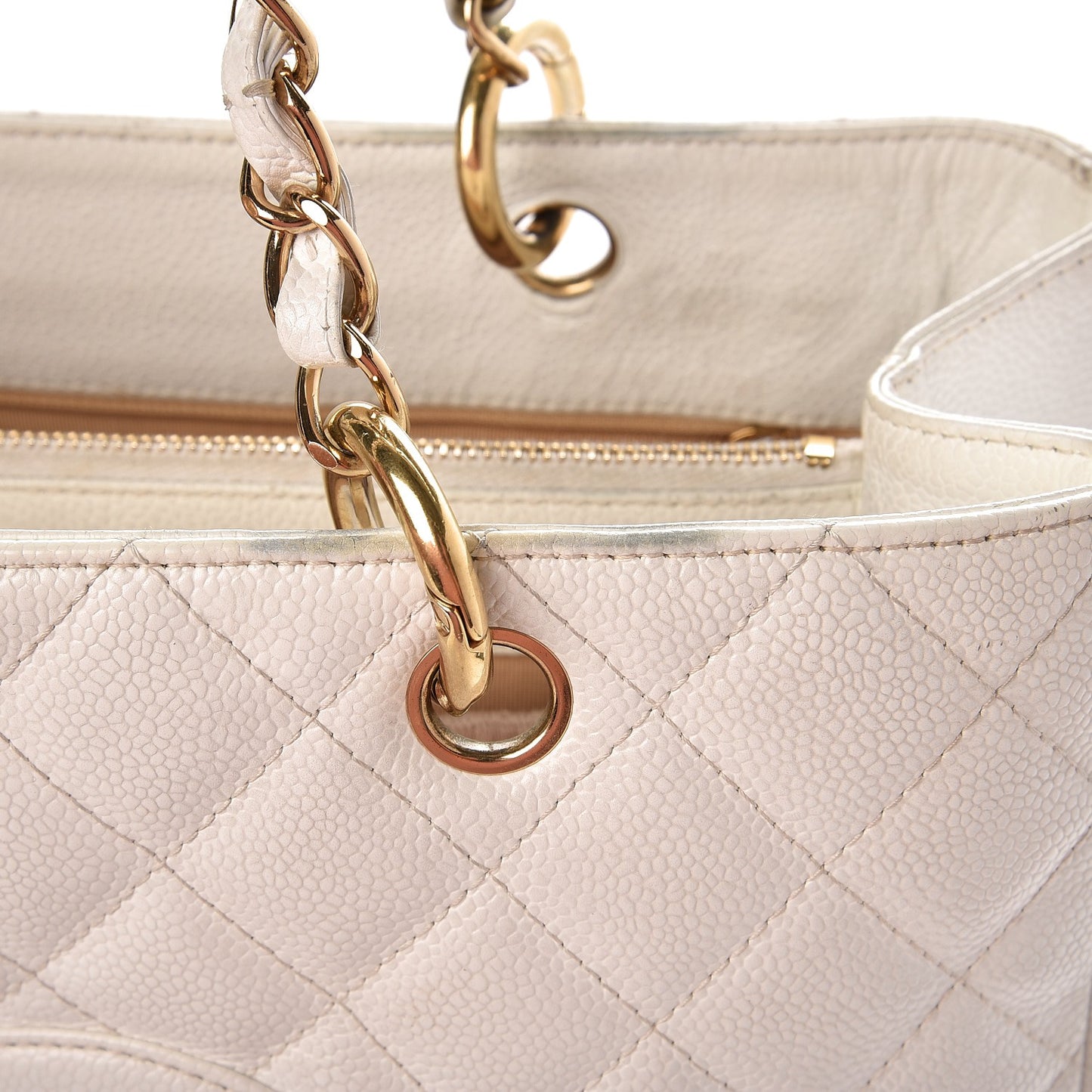 Caviar Quilted Grand Shopping Tote GST White