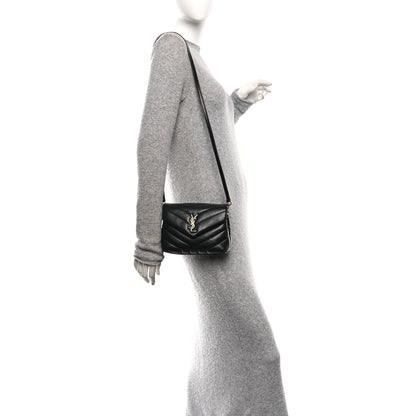 Saint Laurent Calfskin Y Quilted Monogram Toy Loulou Crossbody Bag Black 2 of 10