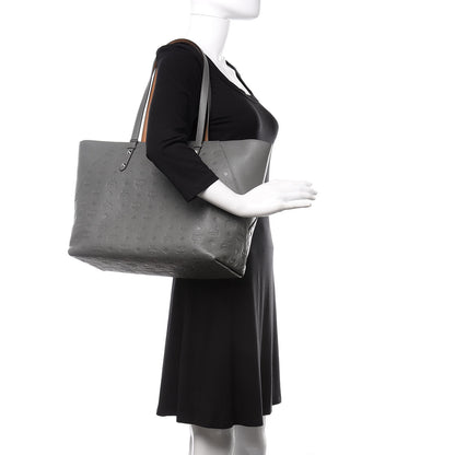 MCM Calfskin Ottomar Monogram Medium Klara Top Zip Tote Charcoal 3 of 9