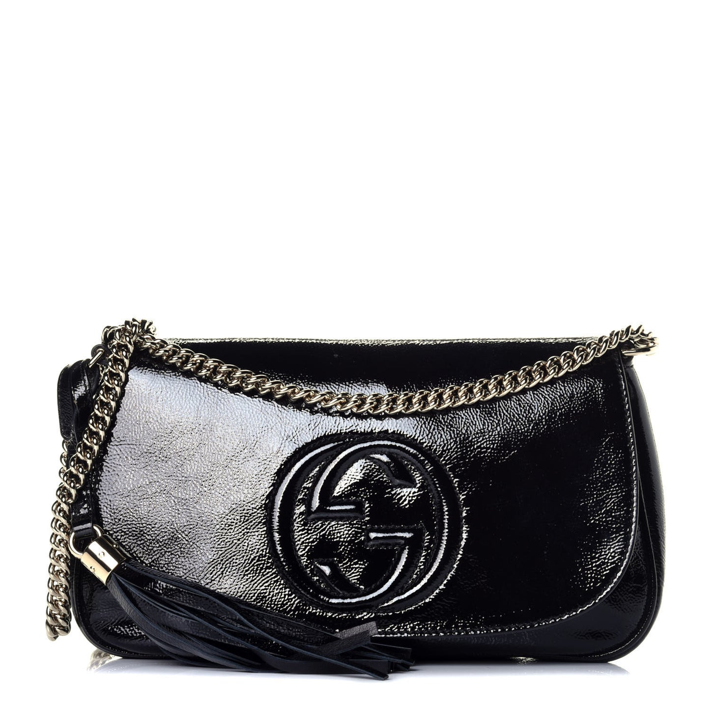 Patent Medium Soho Flap Crossbody Black
