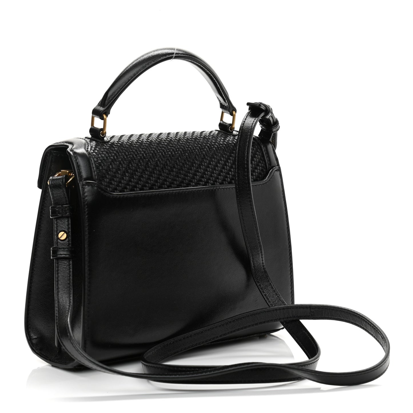 Calfksin Woven Mini Classic Monogram Cassandra Top Handle Black