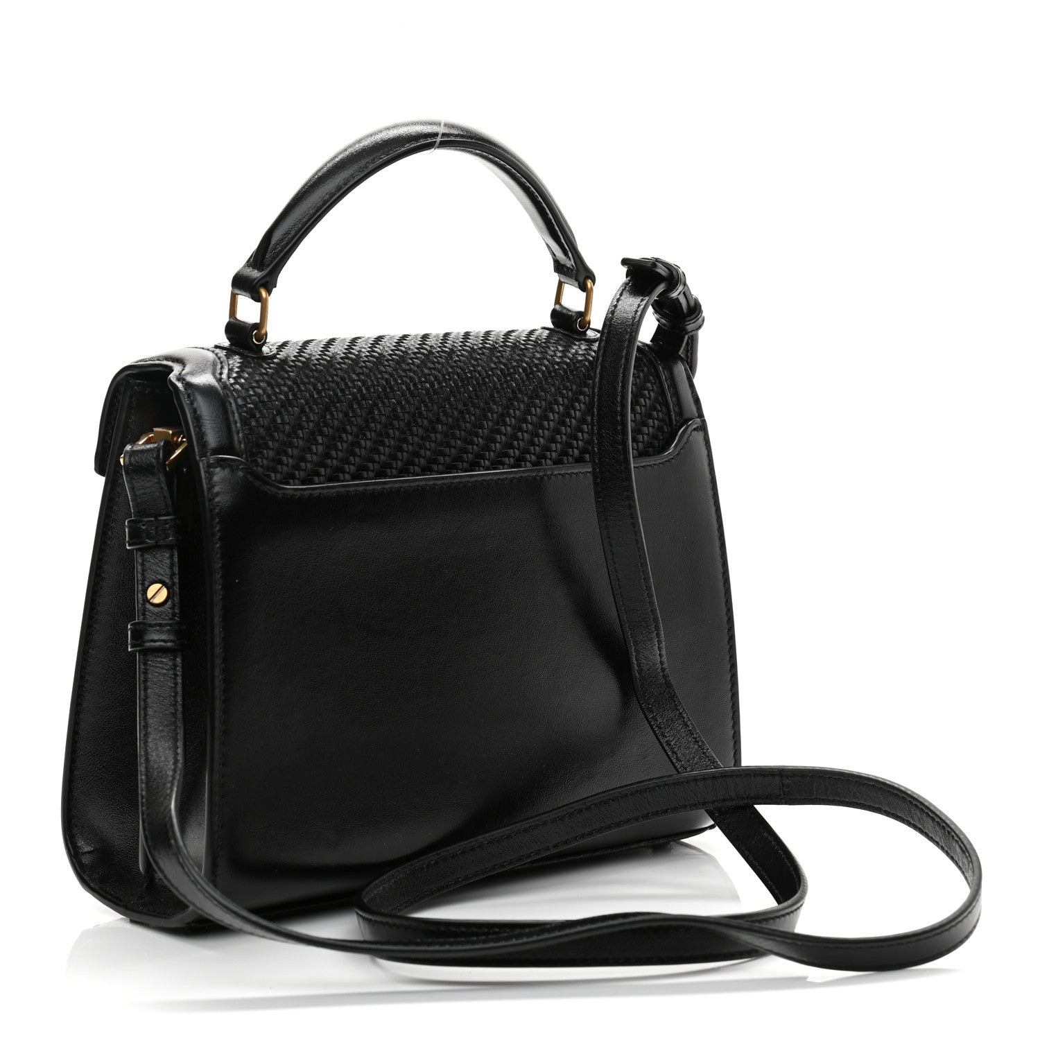 Saint Laurent Calfksin Woven Mini Classic Monogram Cassandra Top Handle Black 2 of 9