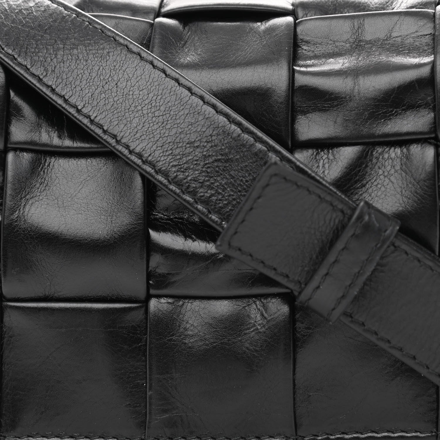 Bottega Veneta Paper Calfskin Maxi Intreccio Cassette Crossbody Bag Black 8 of 9