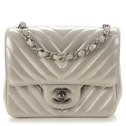 Chanel Iridescent Calfskin Chevron Quilted Mini Square Flap Silver 1 of 8