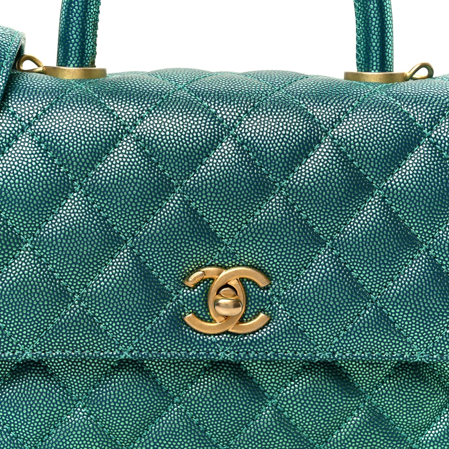 Metallic Caviar Quilted Mini Coco Handle Flap Blue