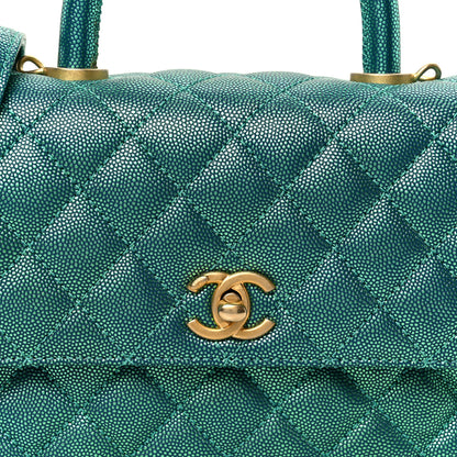 Chanel Metallic Caviar Quilted Mini Coco Handle Flap Blue 9 of 11