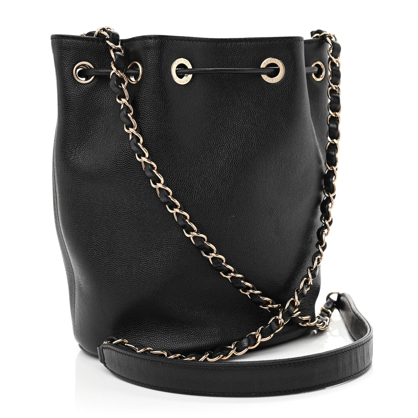 Caviar Deauville Drawstring Bucket Bag Black
