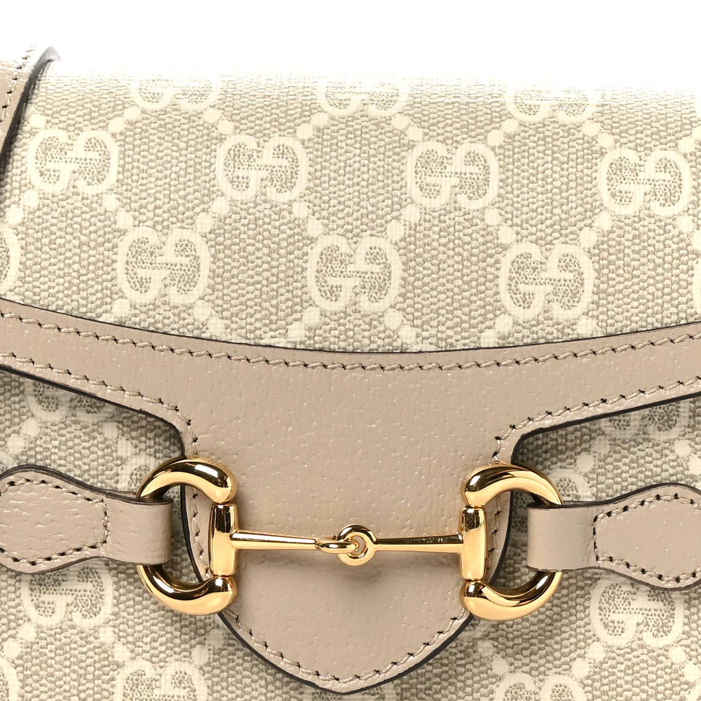 GG Supreme Monogram Textured Dollar Calfskin Mini Horsebit 1955 Shoulder Bag Beige Mystic White Oatmeal