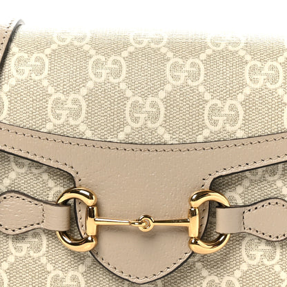 Gucci GG Supreme Monogram Textured Dollar Calfskin Mini Horsebit 1955 Shoulder Bag Beige Mystic White Oatmeal 8 of 10
