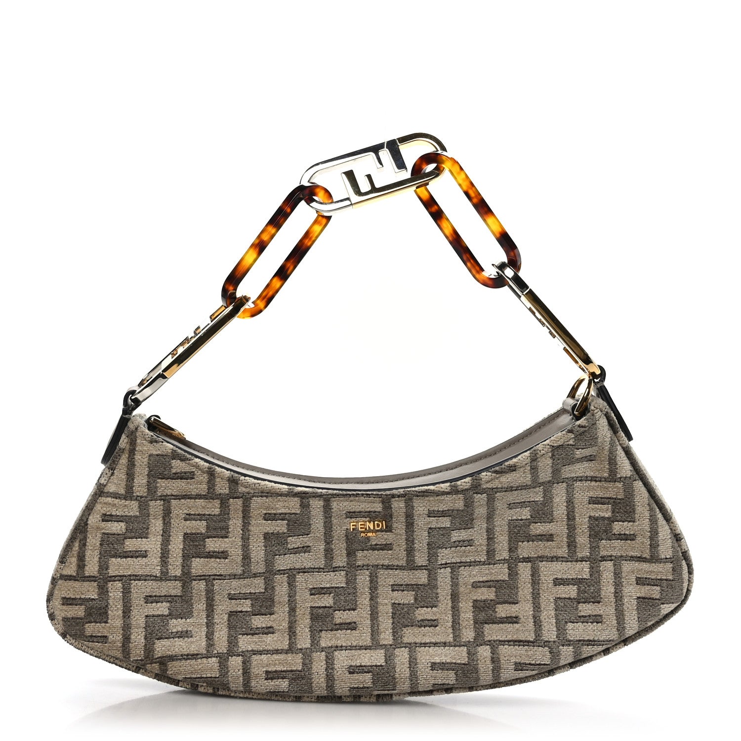 Fendi Chenille Vitello King Plexiglass FF O'Lock Swing Tortora Nuvola 1 of 9