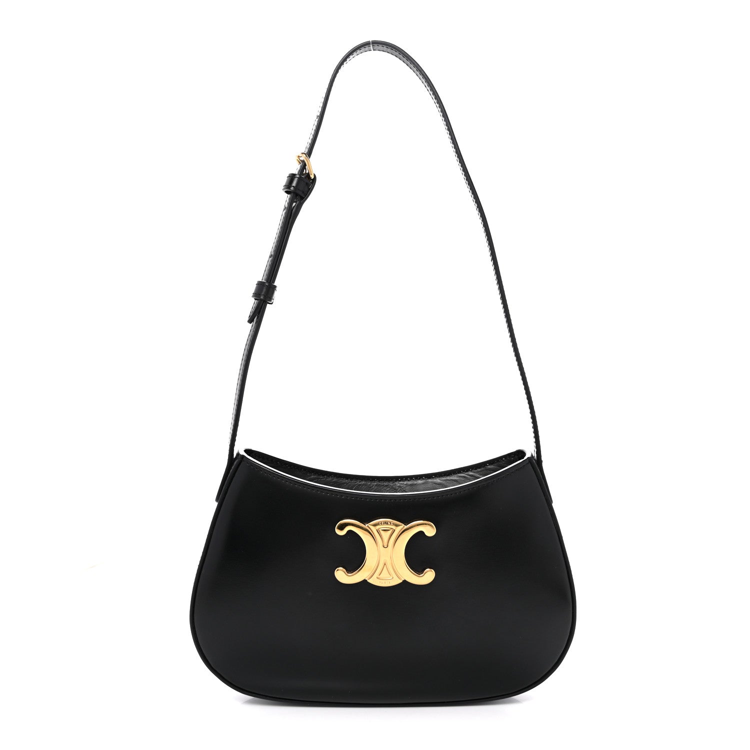 Celine Shiny Calfskin Medium Tilly Triomphe Shoulder Bag Black 1 of 10