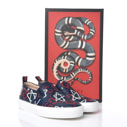 Gucci Calfskin GucciGhost Print Womens Slip On Sneakers 34 Blue Agata Hibiscus Red 10 of 10