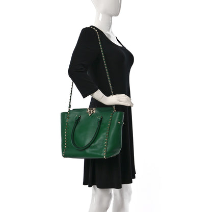 Valentino Garavani Vitello Rockstud Double Handle Tote Pop Green 2 of 11