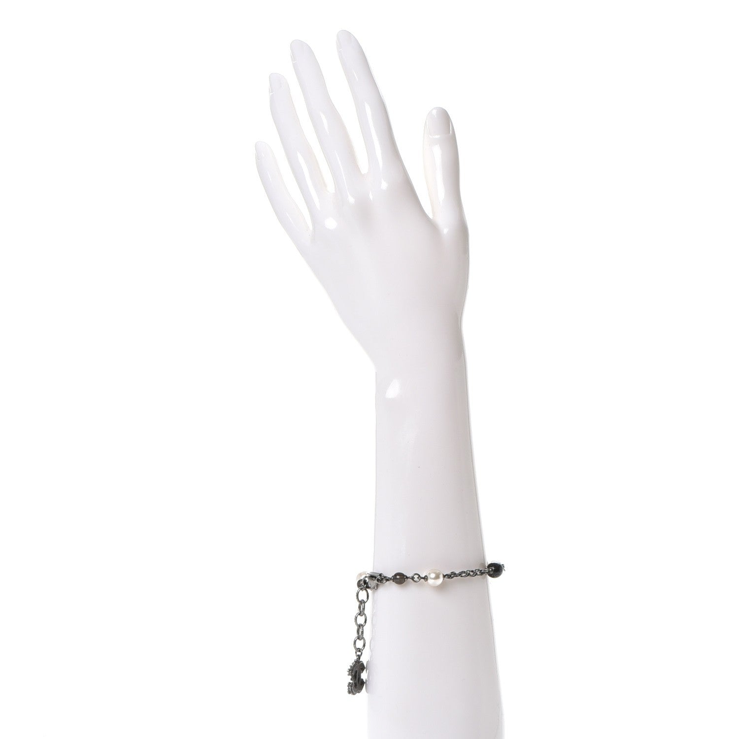 Chanel Pearl Beaded CC Bracelet Black Silver 2 of 6