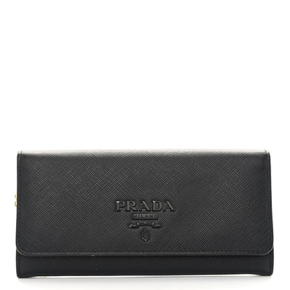 Prada Saffiano Metal Continental Flap Wallet Black 3 of 9
