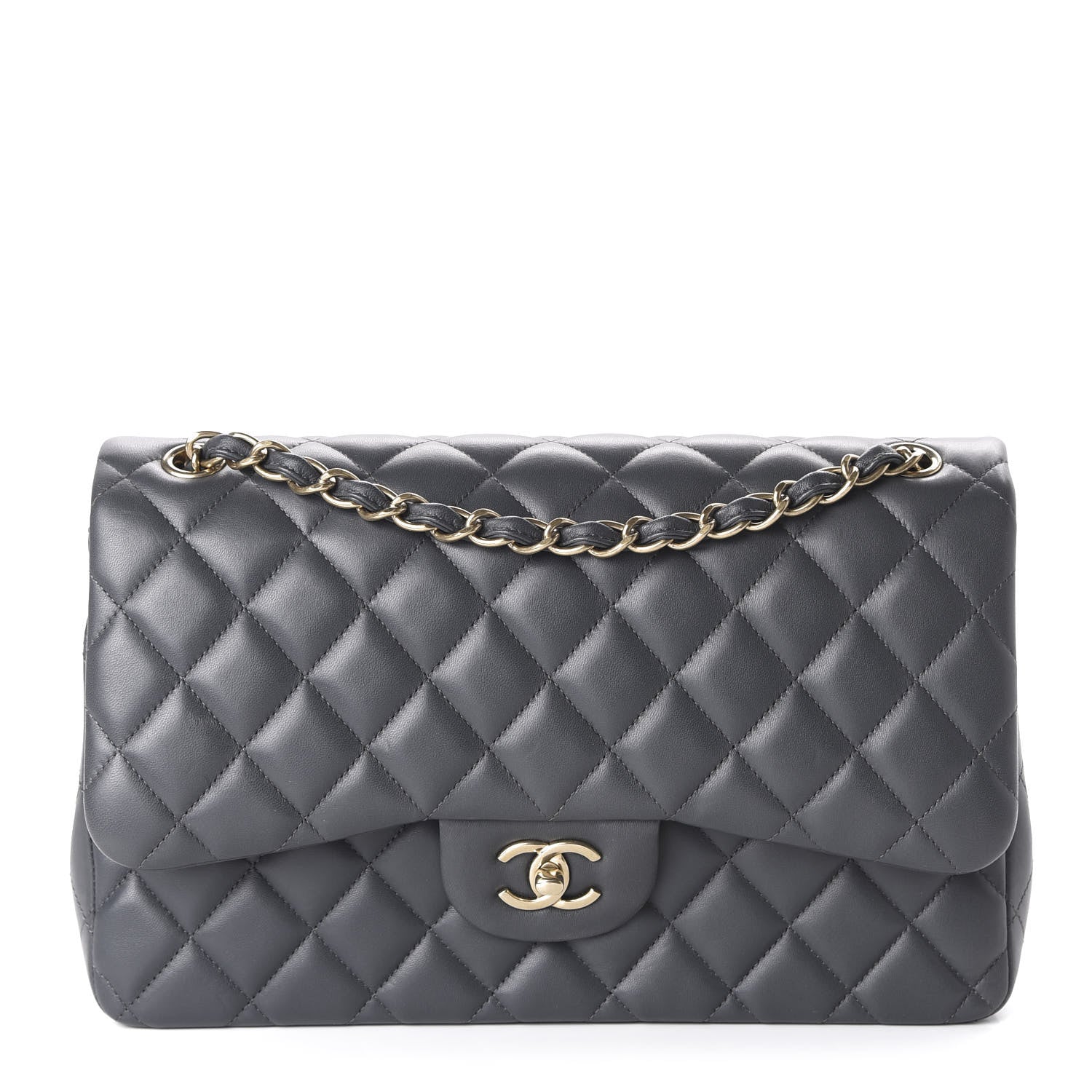 Chanel Lambskin Quilted Jumbo Double Flap Charcoal Grey 1 of 10