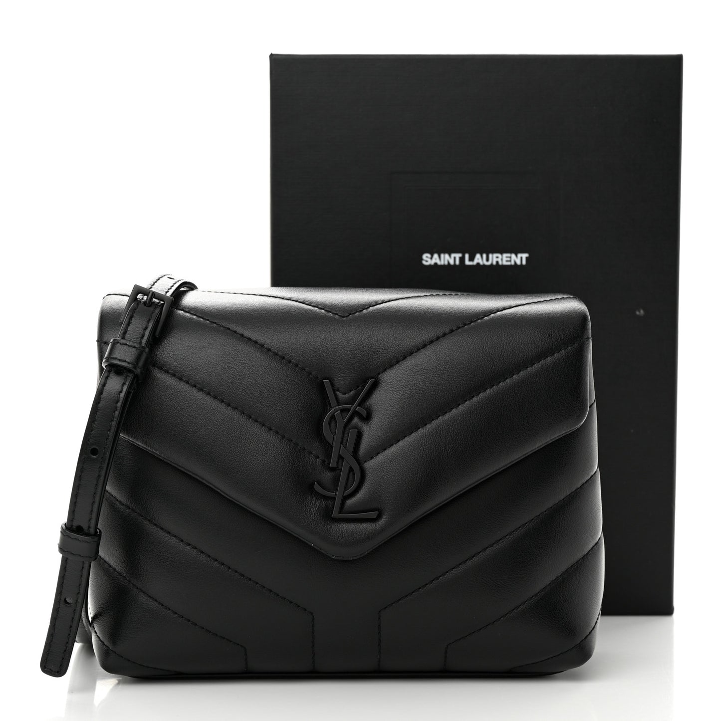 Calfskin Y Quilted Monogram Monochrome Toy Loulou Crossbody Bag Black