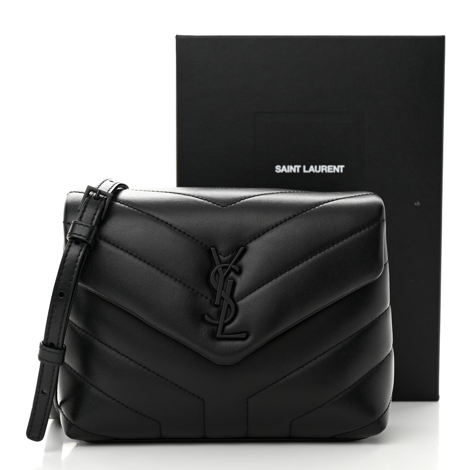 Saint Laurent Calfskin Y Quilted Monogram Monochrome Toy Loulou Crossbody Bag Black 11 of 11