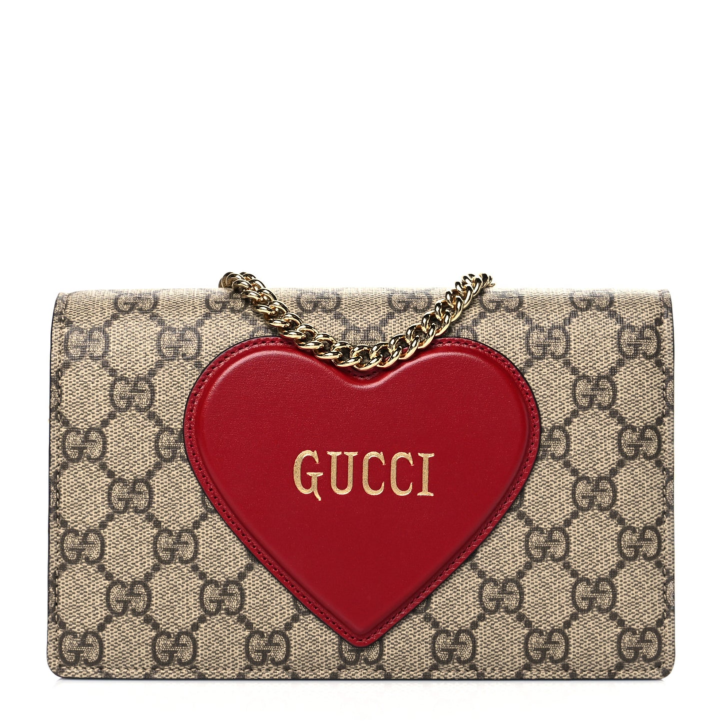 GG Supreme Monogram Script Logo Heart Wallet on Chain Beige Brown