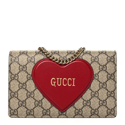 Gucci GG Supreme Monogram Script Logo Heart Wallet on Chain Beige Brown 1 of 10