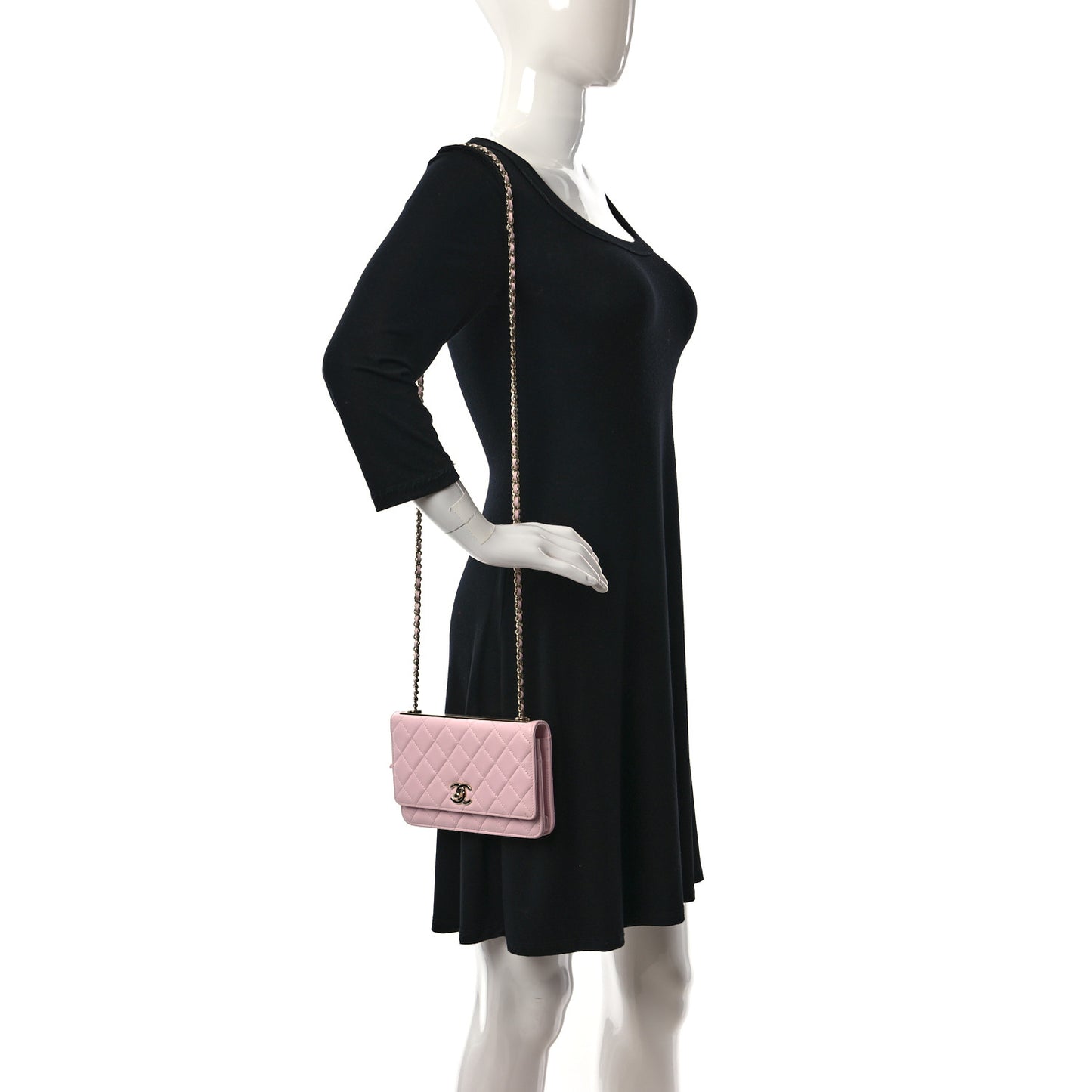 Lambskin Quilted Trendy CC Wallet On Chain WOC Pink