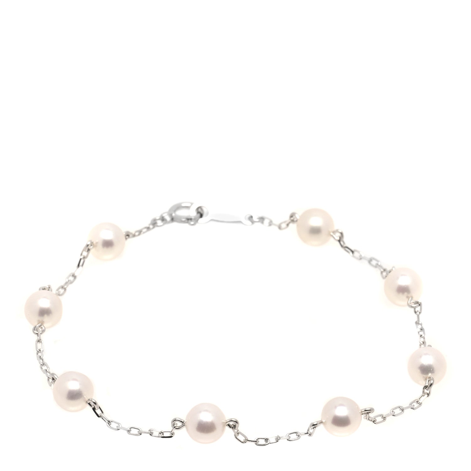 Mikimoto 18K White Gold 5.2-5.4mm Akoya Pearl Station Bracelet 1 of 5
