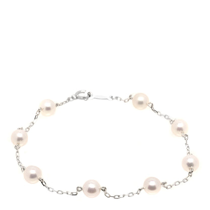 Mikimoto 18K White Gold 5.2-5.4mm Akoya Pearl Station Bracelet 1 of 5