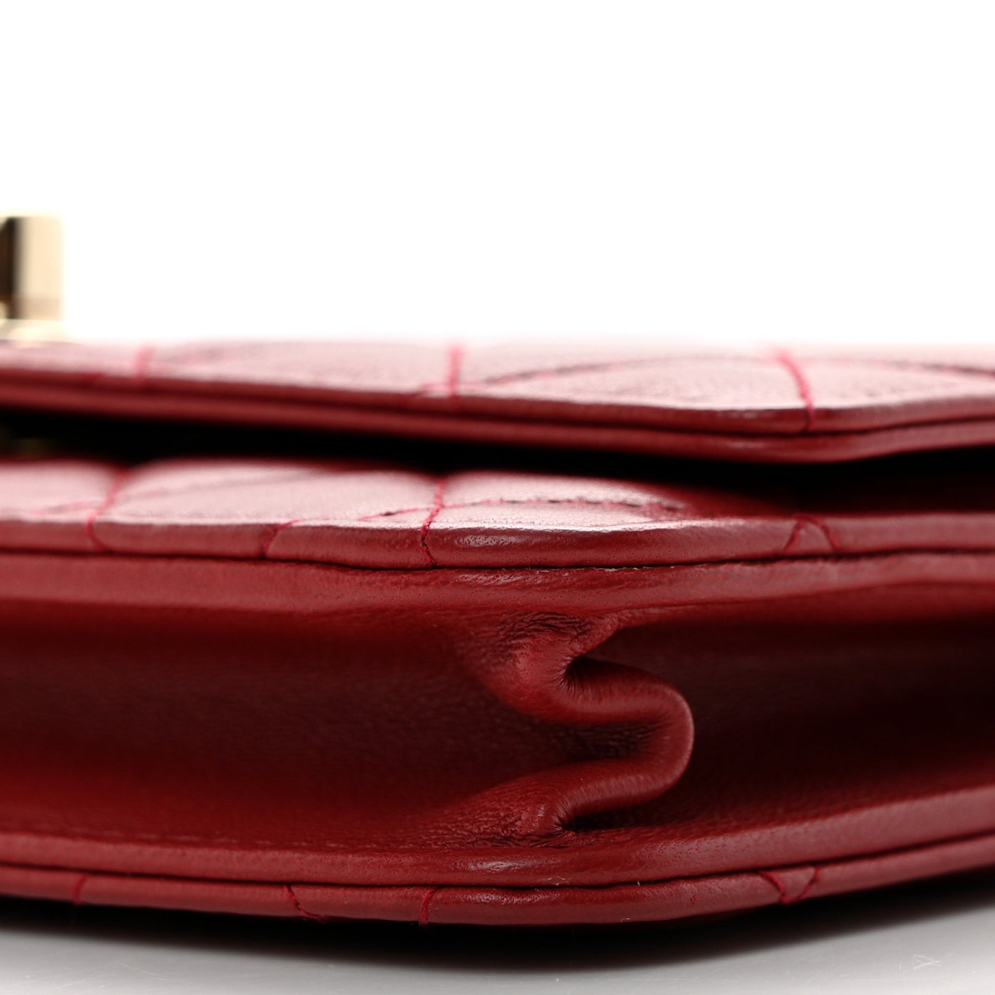 Lambskin Quilted Trendy CC Wallet On Chain WOC Red