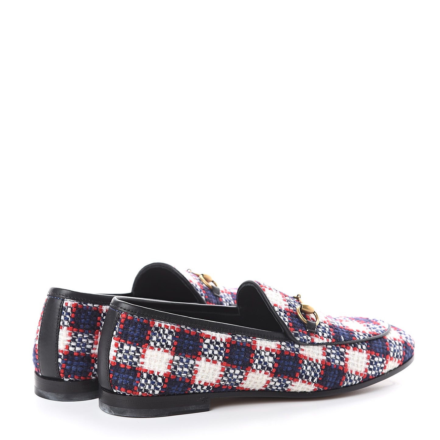 Vintage Tweed Check Horsebit Womens Jordaan Loafers 37 White Hibiscus Red Marine