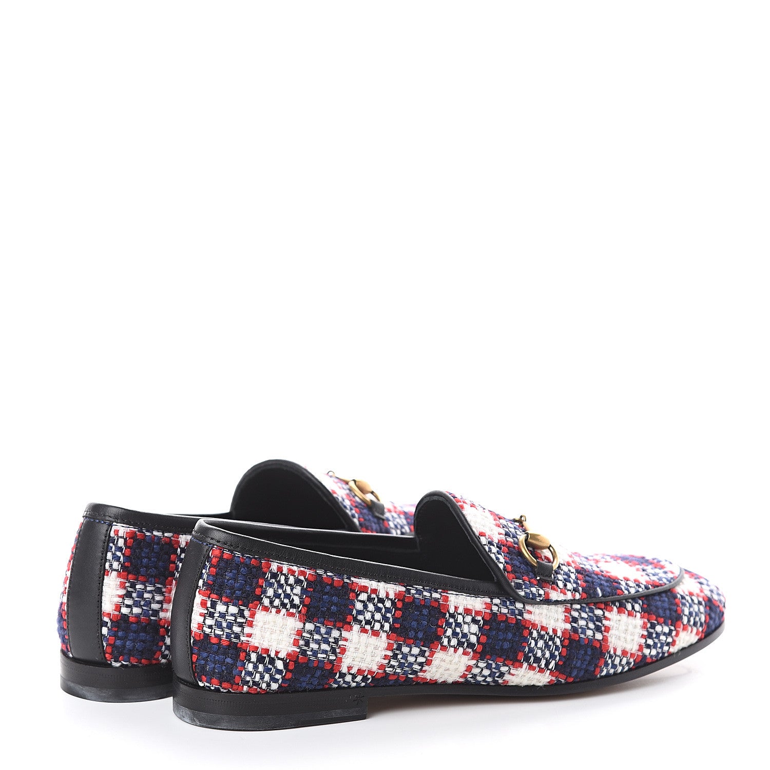 Gucci Vintage Tweed Check Horsebit Womens Jordaan Loafers 37 White Hibiscus Red Marine 4 of 7