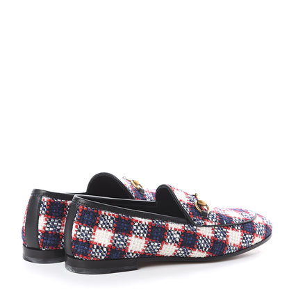 Gucci Vintage Tweed Check Horsebit Womens Jordaan Loafers 37 White Hibiscus Red Marine 4 of 7