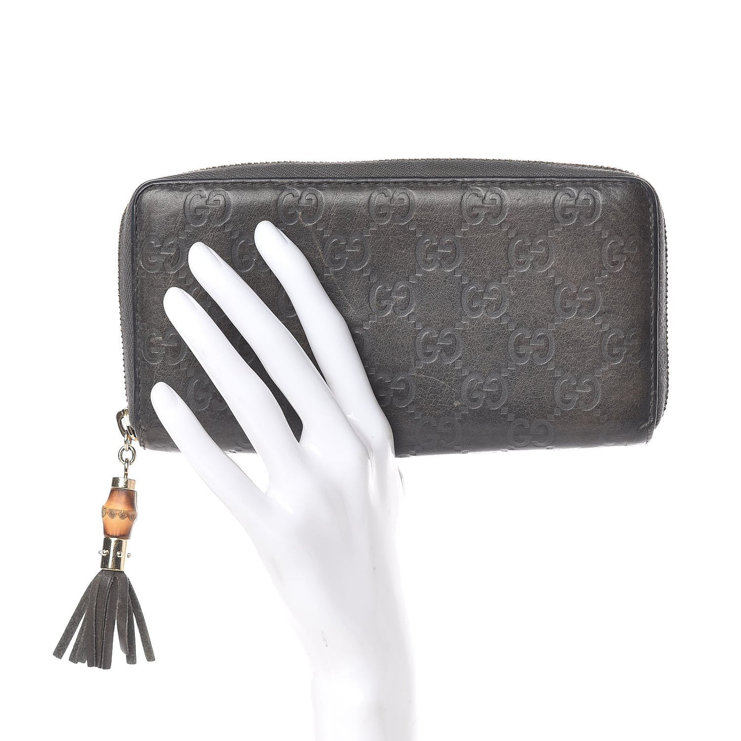 Guccissima Bamboo Tassel Zip Around Wallet Grey