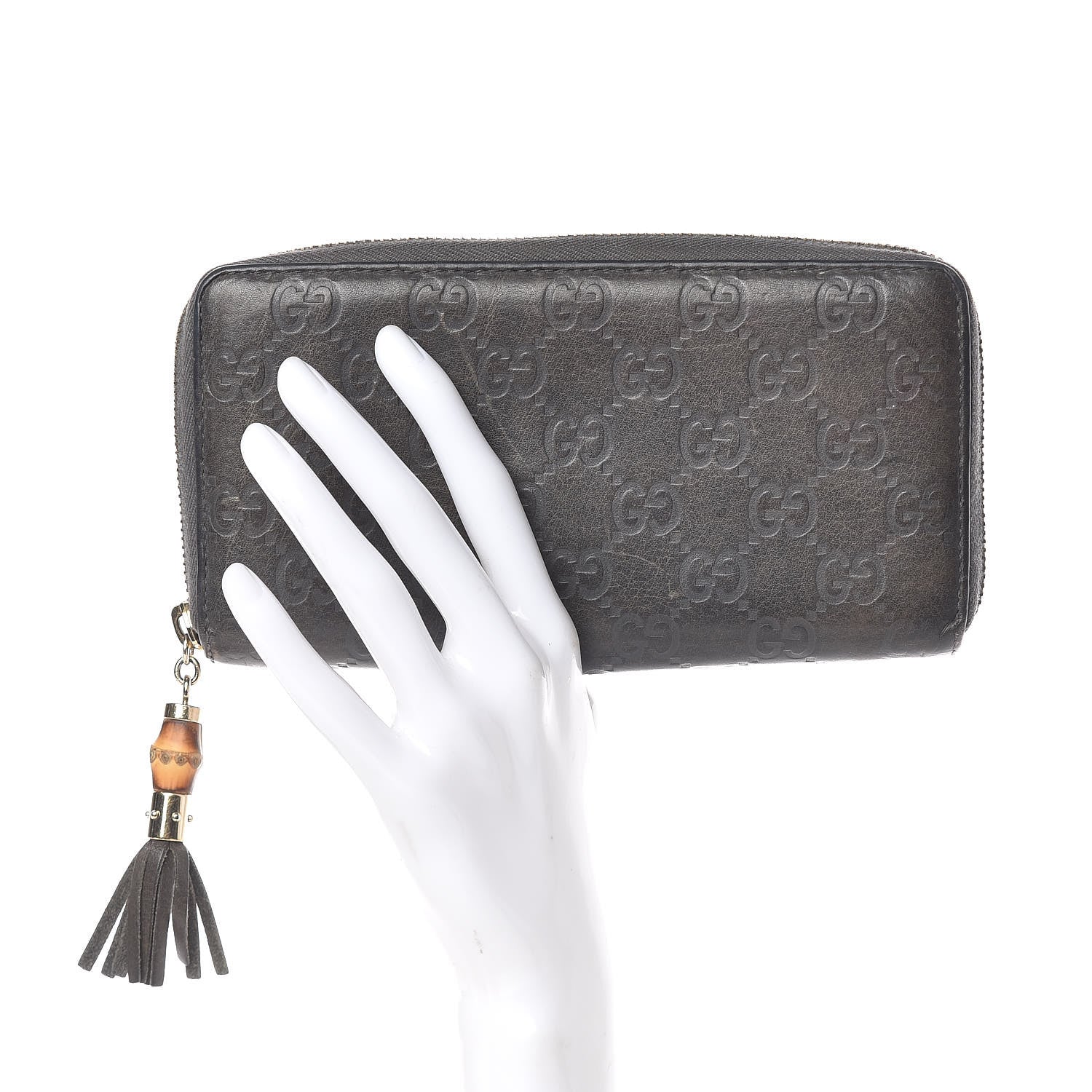 Gucci Guccissima Bamboo Tassel Zip Around Wallet Grey 2 of 7