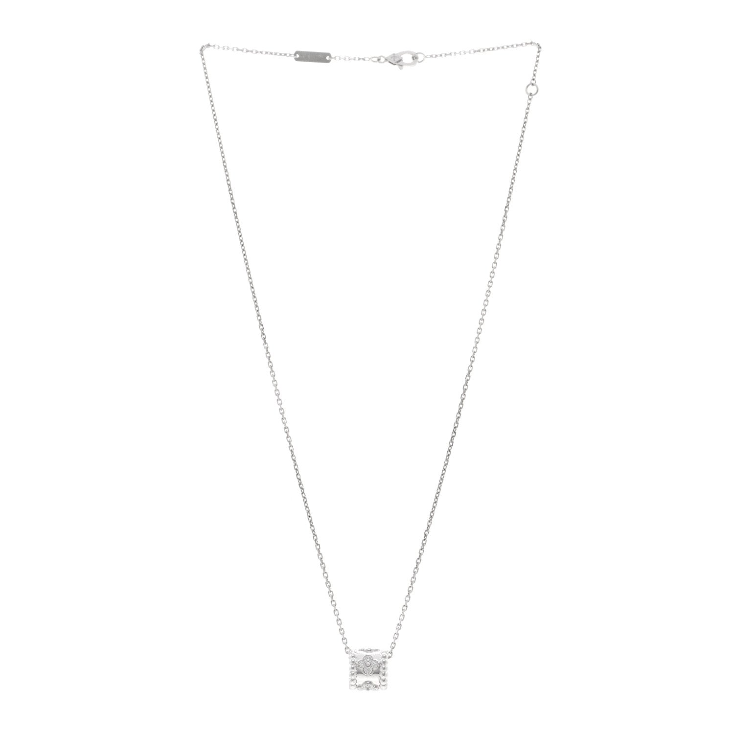 Van Cleef & Arpels 18K White Gold Diamond Small Perlee Clovers Pendant Necklace 3 of 5