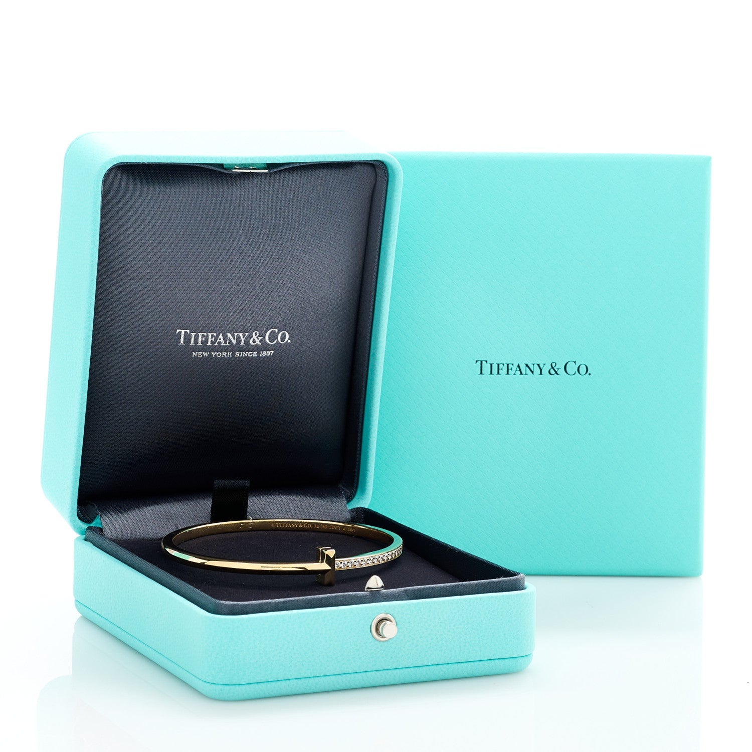 Tiffany 18K Yellow Gold Diamond Narrow T1 Hinged Bangle Bracelet 5 of 5